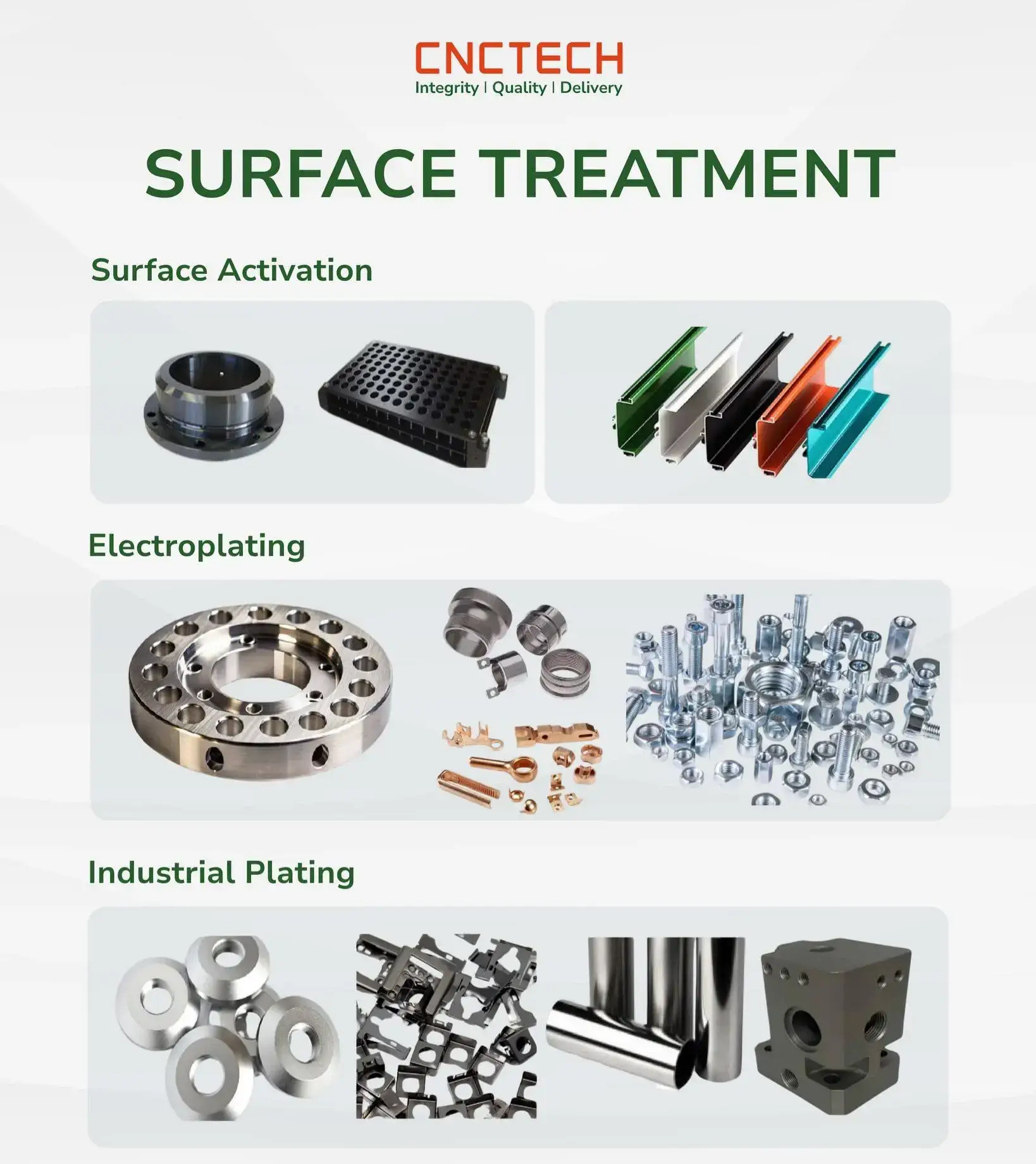 CNC machined parts with different surface finishing treatments